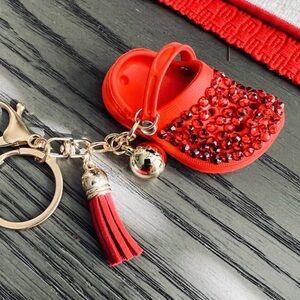 ♥️ New! Rhinestone Bling Red Croc Inspired Keychain w Tassel